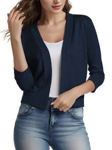 Women's 3/4 Sleeve Cropped Cardigan Sweater - Blue - View 1