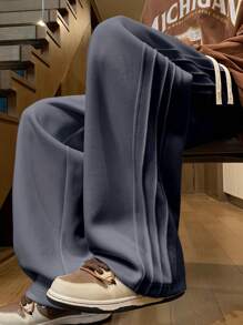 男士厚款休闲宽松直筒长裤，秋季 - 深灰色 - 查看 2