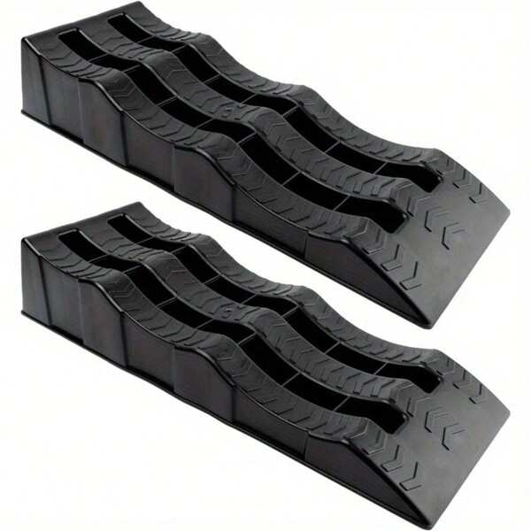 2PCS Car Ramps 4 Ton Plastic Kerb Ramps Wavy Ramp Car Ramps Heavy Duty 3 Step Car Lift Ramps Caravan Leveling Ramps For Home Garage Motorhome Leveling 61X21.5X12CM