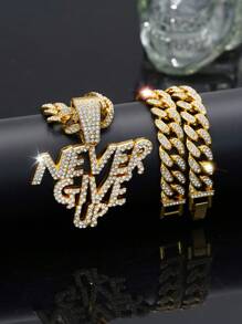 1 件 Never Give Up 吊坠、男士项链、冰晶魅力链首饰，适合日常佩戴
