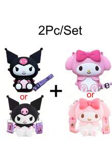 Sanrio 1Pc Genuine Sanrio Series Shoulder Bags Hello Kitty Kuromi Melody Sitting Position Crossbody Bag Kitty Cat Anime Character Silicone Purse Decorate Accessories (Some Parts May Be Random), Hello Kitty Pink, Pompompurin