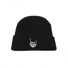 欧美时尚个性手势鬼脸刺绣双面针织帽男女款保暖滑雪帽街头朋克嘻哈针织帽万圣节 - 多色 - 查看 4