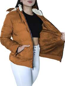 Tandera Women's Coat Jacket Detachable Hood - Brown - View 3