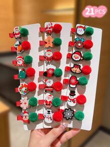 7/14/21 件儿童圣诞发夹，配可爱毛绒球 - 彩色 - 查看 18