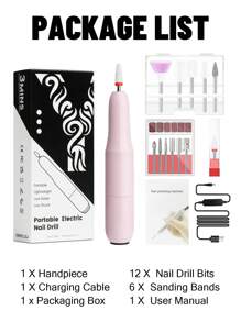 YOKEFELLOW 电动美甲打磨机套装，专业美甲打磨机，粉白配色，30000RPM 转速，便携式美甲锉抛光工具，配备 12 个钻头、6 个砂圈和 1 包砂圈，适用于切割凝胶指甲油，美甲修脚套装，美甲师或初学者美甲沙龙使用。 - 粉色 - 查看 10
