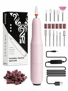 YOKEFELLOW 电动美甲打磨机套装，专业美甲打磨机，粉白配色，30000RPM 转速，便携式美甲锉抛光工具，配备 12 个钻头、6 个砂圈和 1 包砂圈，适用于切割凝胶指甲油，美甲修脚套装，美甲师或初学者美甲沙龙使用。 - 粉色 - 查看 1