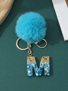 1pc Creative Letter Stone Resin Keychain With Butterfly Tassel, Girl Key Chain - Blue - View 11