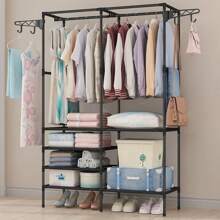 Simple Coat Rack Floor-Standing Clothes Hanger Garment Rack, Reinforced Steel Pipe, Easy Assembly, Modern Minimalist Storage Shelf - Multicolor - View 1