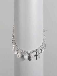 yijiangbeiting 男士交叉和珠子墜飾手環 - 銀色 - 查看 2