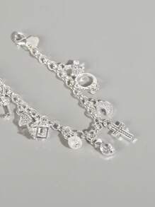 yijiangbeiting 男士交叉和珠子墜飾手環 - 銀色 - 查看 4