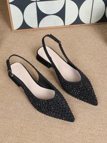 Women's Comfortable Spring/Summer Fashionable Pointed Toe Hollow Breathable Low-Heeled Shoes - Black - View 7