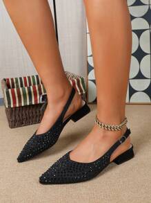 Women's Comfortable Spring/Summer Fashionable Pointed Toe Hollow Breathable Low-Heeled Shoes - Black - View 2