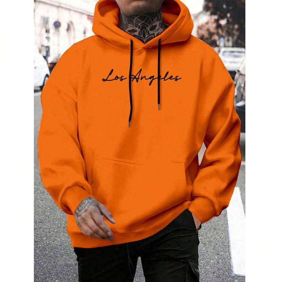 Los Angeles Print Kangaroo Sweatshirt - Orange - View 1