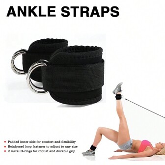 زوج قابل للتعديل وملائم من أربطة الكاحل للماكينة الكبلية وشريط المقاومة - تمارين شد المؤخرة و مد الساق و تقريب الورك - ملحق لياقة بدنية مناسب للجنسين للتمارين المنزلية وفي النادي الرياضي قطعة واحدة