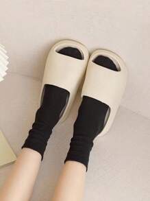 1/5 Pairs Solid Color Versatile Fashion Women Breathable Moisture-Wicking Mid-Calf Socks, Loose Top Summer & Autumn