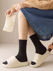 1/5 Pairs Solid Color Versatile Fashion Women Breathable Moisture-Wicking Mid-Calf Socks, Loose Top Summer & Autumn