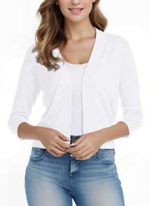 Women's 3/4 Sleeve Cropped Cardigan Sweater - White - View 3