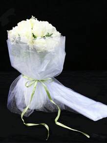 1卷5/10/20米白色欧根纱拱形布，派对室椅背装饰，礼品包装欧根纱，婚礼派对背景装饰，生日派对餐桌装饰欧根纱，鲜花包装绳，婚礼装饰欧根纱，椅背装饰，派对礼物，派对装饰，桌面中心装饰品，万圣节装饰，圣诞节装饰，2026新年 - 白色 - 查看 4