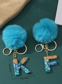 1pc Creative Letter Stone Resin Keychain With Butterfly Tassel, Girl Key Chain - Blue - View 8