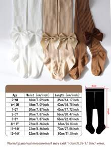 3pcs Girls' Solid Striped Bow Leggings Tights, Suitable For All Seasons - Multicolor - View 3