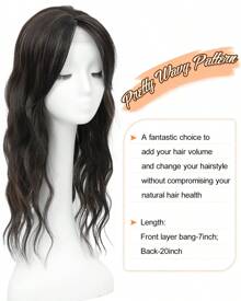 Megito Hair Toppers For Women 20inch Wavy Hair Toppers For Women Toppers Hair Pieces For Women With Thinning Hair Synthetic Wig Clip In Hair Topper Wiglets With Fringe Bang Add Hair Volume - 深棕色帶亮點 - 查看 4