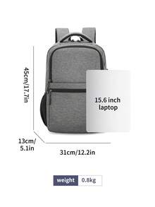 时尚男士纯色笔记本电脑背包，多功能大容量户外旅行功能背包，带 USB 充电端口的商务休闲通勤背包，适合初中、高中和大学生的校园书包 - 灰色 - 查看 4