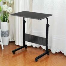 Height Adjustable Mobile Table 40x60-(67-80) Cm Height Adjustable Laptop Table Workstation Laptop Overbed Multi Table With Metal Frame & Rolling Castors - Black - Black - View 2