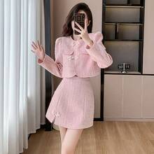RUIWY 2 件套女士春季时尚优雅纽扣设计夹克和裙子套装，适合派对、通勤、约会 - 粉色 - 查看 4