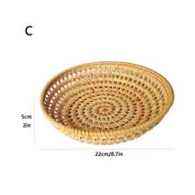 1pc 5.9/11 Inch Rattan Woven Hollow Snack Basket,  Round Storage Bowl, Home Decor Fruit Plate