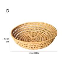 1pc 5.9/11 Inch Rattan Woven Hollow Snack Basket,  Round Storage Bowl, Home Decor Fruit Plate