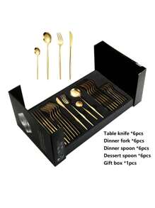 4/24 件不锈钢葡萄牙餐具套装，带 1 个礼盒，适用于餐厅、婚礼、派对、节日、圣诞礼物、厨房、圣诞礼物 - 彩色 - 查看 12
