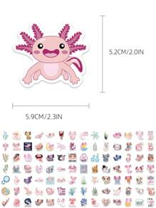 100pcs Cute Axolotl Stickers, Waterproof, Suitable For Scrapbooking, Diaries, Laptops, Bumpers, Skateboards, Water Bottles - Weather-Resistant Design, Ideal For Indoor And Outdoor Creative Expression - Multicolor - View 2
