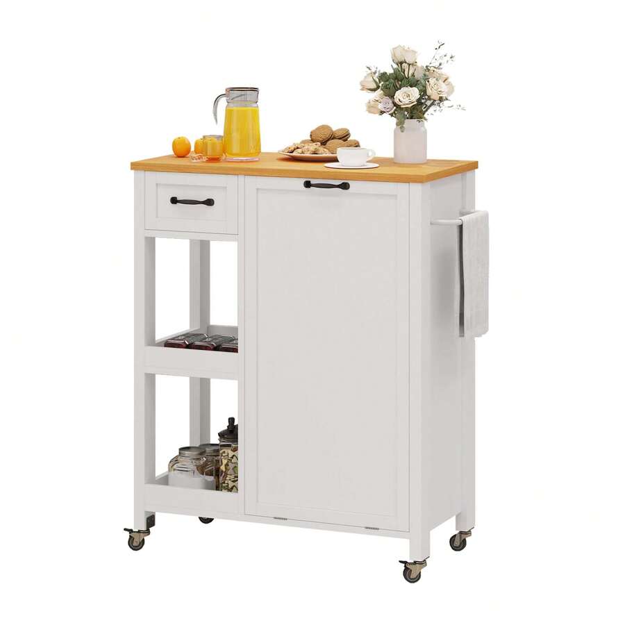 Sturdum Kitchen Island Cart With Wood Top Mobile Carts With Trash Can
