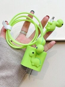 5 st/set söt grön dinosaurie-tecknad datakabelkit, inklusive 1,5 m laserlindningsorganisatör, fixtur och TPU-skydd för laddningshuvud för att förhindra kabelbrott. Kompatibel med iPhone 12/13/14 20W snabbladdningsadapter kabelskydd, laddningsskydd - Multifärgad - Visa 1
