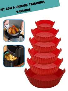 Kit Of 6 Airfryer Molds In Various Sizes, Non-Stick Silicone, Microwave-Safe, Washable With Handle - Đỏ - Xem 1