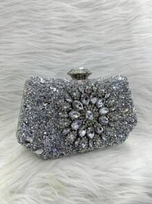 Glittery Pearl Party Bag Crossbody Strap With Wallet Closure With Chain Strap Removable Chain Hand Strap Studded With Stones - 銀色 - 查看 2