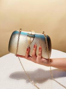 PU Fashion Casual Design Evening Bag, Black Metal Leaf Sequin Small Clutch Purse For Party, Banquet, Handbag With Chain Shoulder Strap - Gold - View 7