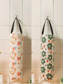 1 pièce Porte-sac à ordures mural et boîte de rangement avec un joli design de dessin animé frais , amovible, pliable et fabriqué en lin, facile pour organiser des sacs en plastique et de petits objets