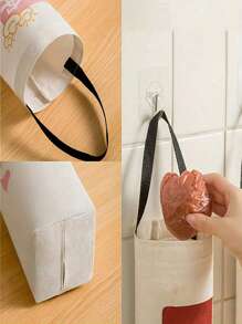 1 pièce Porte-sac à ordures mural et boîte de rangement avec un joli design de dessin animé frais , amovible, pliable et fabriqué en lin, facile pour organiser des sacs en plastique et de petits objets