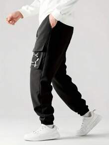 Bộ 3 quần túi hộp rút dây thời trang cho bé trai tuổi teen, quần túi hộp rộng rãi thoải mái cho mùa xuân thu hè, quần lính dù in hình mặt cười - màu đen - Xem 3