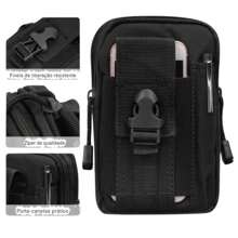 小型战术军用腰包多用途手机支架实用腰包 9366 适用于旅行收纳袋、化妆包、化妆包、度假收纳包、大容量化妆品收纳化妆盒，可装口红、刷子、护肤品、手机、硬币、小物品，适用于家庭、礼物、度假和节日万圣节圣诞节多功能用途 - 黑色 - 查看 4