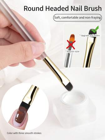 RS NAIL RSNAIL Round & Square Head Nail Art Brush Perfect For Smooth Nail Gel Polish Application,For Even Coating, Detailing,And Ombre Effects,Golden Copper Pipe Acrylic Handle Nail Design Pen Painting Tools Multifunctional Use Easy To Operate For Salon&DIY At Home
