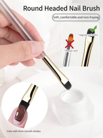 RS NAIL RSNAIL Round & Square Head Nail Art Brush Perfect For Smooth Nail Gel Polish Application,For Even Coating, Detailing,And Ombre Effects,Golden Copper Pipe Acrylic Handle Nail Design Pen Painting Tools Multifunctional Use Easy To Operate For Salon&DIY At Home