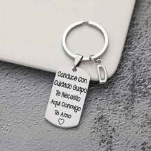 1pc Spanish Engraved Casual Style Stainless Steel Keychain, Romantic Valentines Gift For Husband Or Boyfriend Car Accessories Bag Charm School Letter Cute Goth Y2k Bag Accessories Lanyards With Id Holder Car Accessories Bag Charms