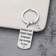 1pc Spanish Engraved Casual Style Stainless Steel Keychain, Romantic Valentines Gift For Husband Or Boyfriend Car Accessories Bag Charm School Letter Cute Goth Y2k Bag Accessories Lanyards With Id Holder Car Accessories Bag Charms