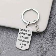 1pc Spanish Engraved Casual Style Stainless Steel Keychain, Romantic Valentines Gift For Husband Or Boyfriend Car Accessories Bag Charm School Letter Cute Goth Y2k Bag Accessories Lanyards With Id Holder Car Accessories Bag Charms