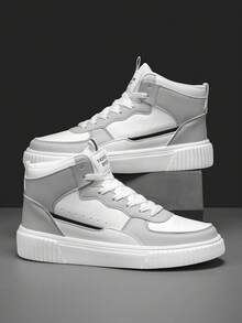 Nya herrskor med personlig design, vattentät och lätt rengöring, höga skor för vardagssporter och skateboarding. - vit aska - Visa 4