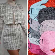 Torera y falda conjunto femenino botones decorativos ajuste elegante - Rosa Pálido - Ver 2