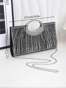 新款设计水钻装饰小方形手拿包，女士晚会单肩包，新娘婚礼手提包，优雅高端，适合婚礼、派对、生日、礼物、俱乐部和夜间活动 - 黑色 - 查看 5