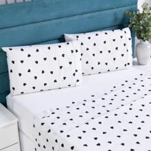 Single Double Queen King 4 Piece Sheet Set Percale 180 Thread Count Cotton Black Heart - Tim đen - Xem 2
